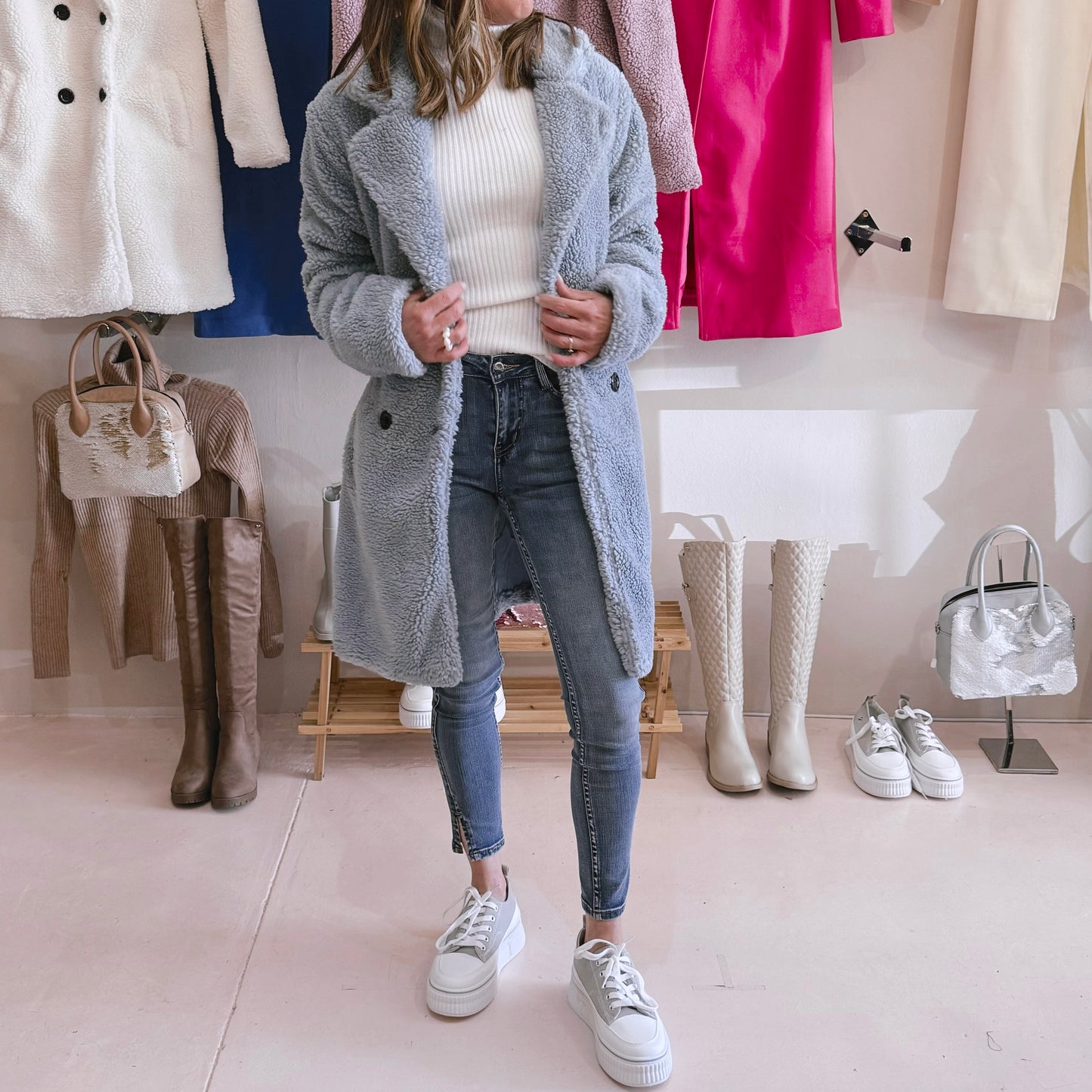 Teddy Coat Dove Grey/Blue