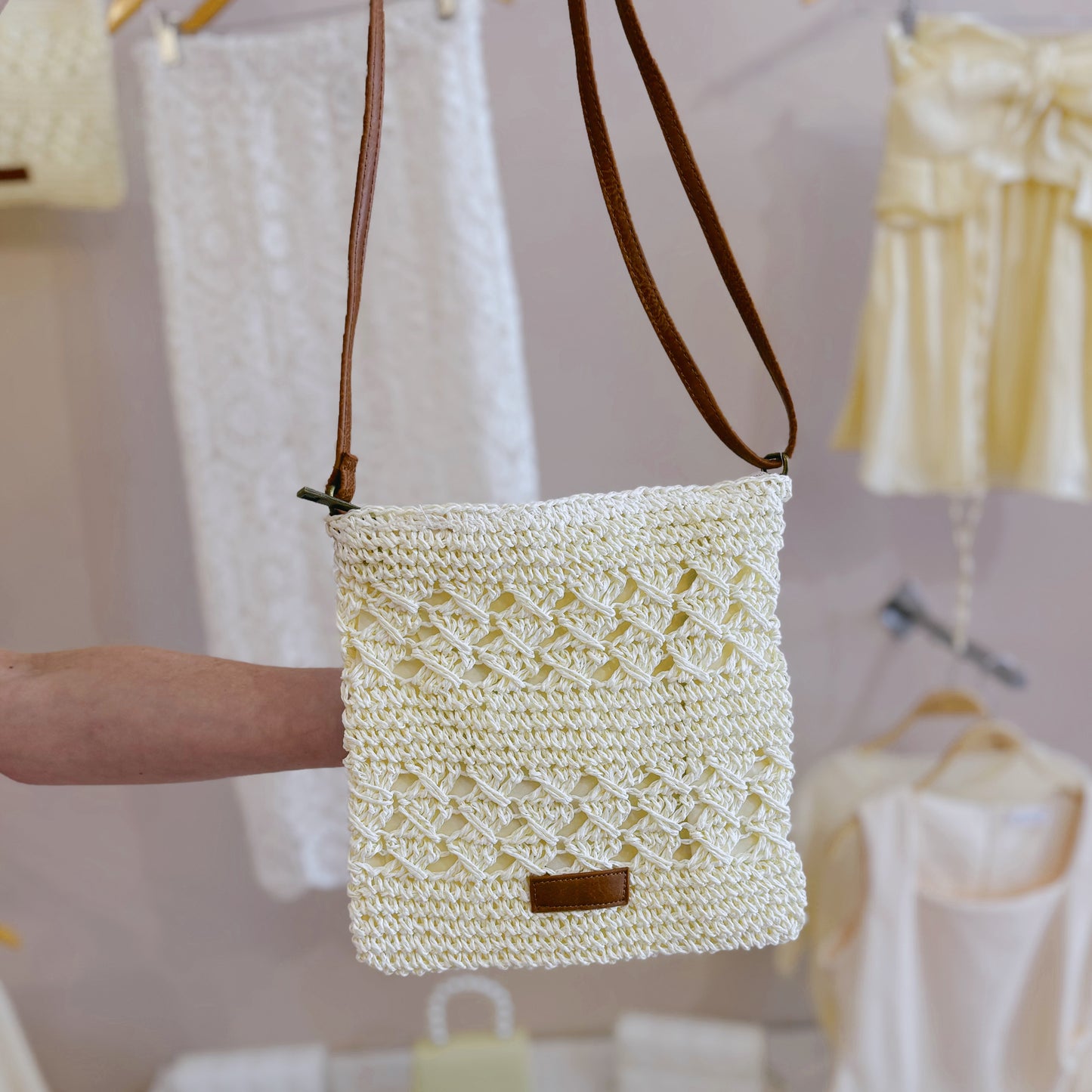 Cross Body Raffia Bag Beige