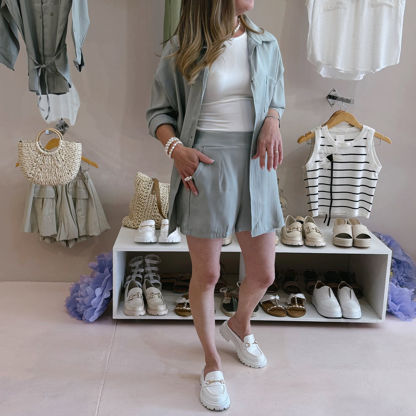 Shiny Button Down Shirt Green