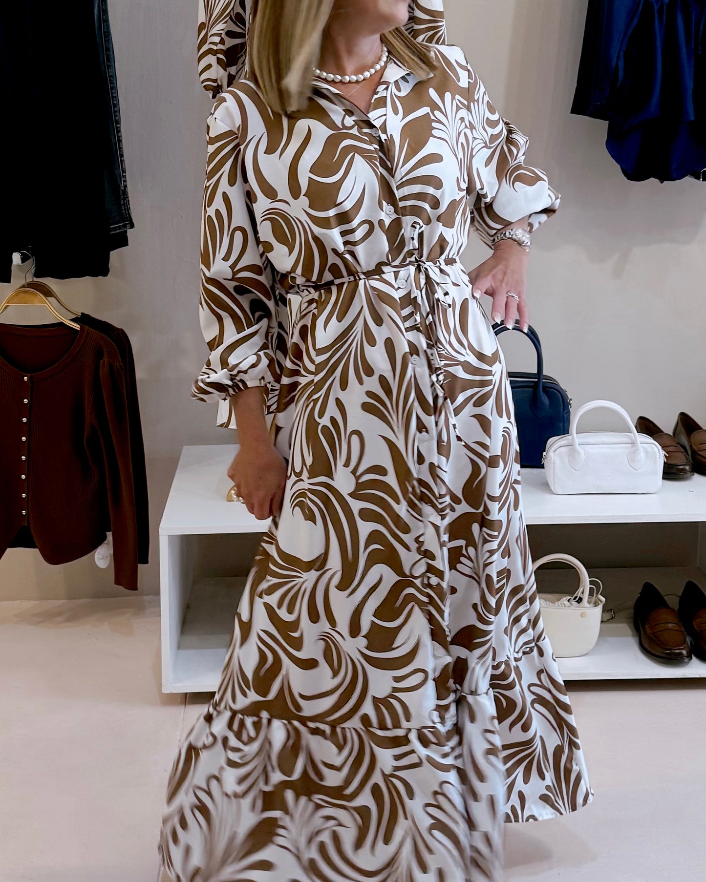 Brown Long Sleeve Dress