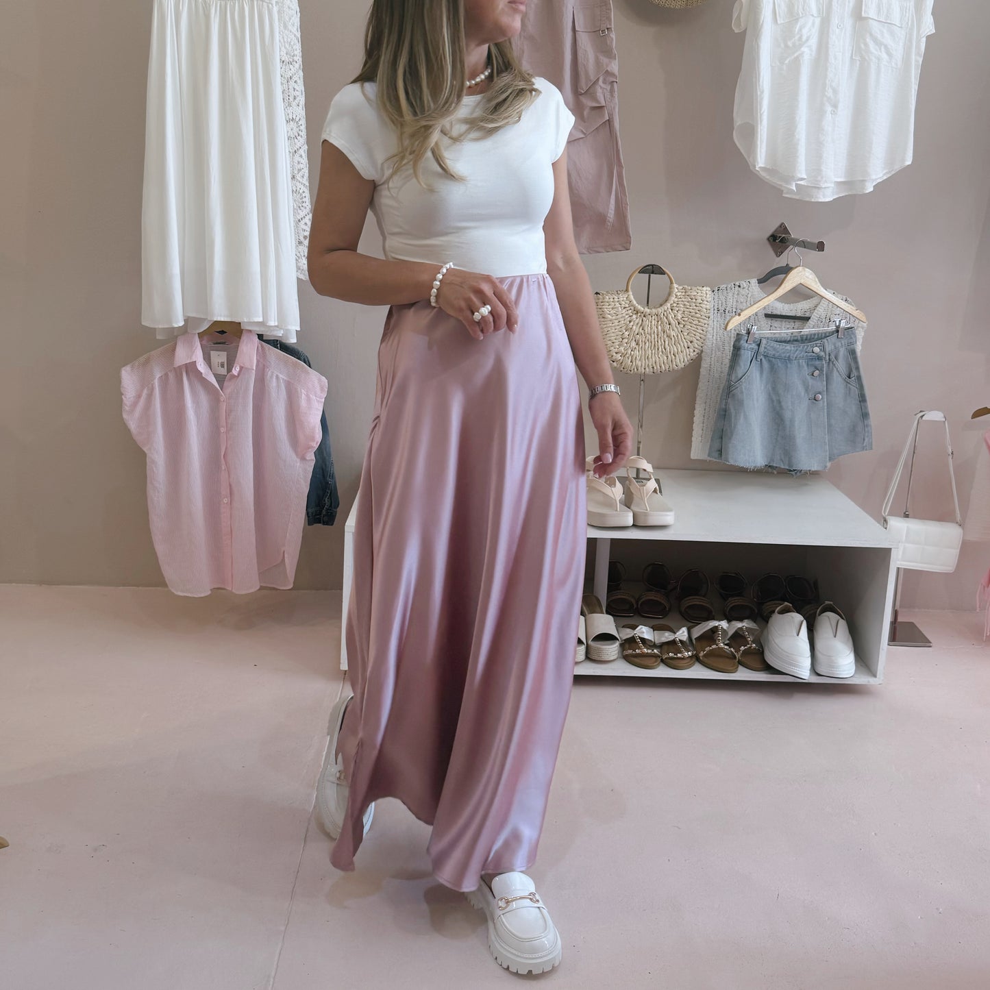 Satin Skirt Pink