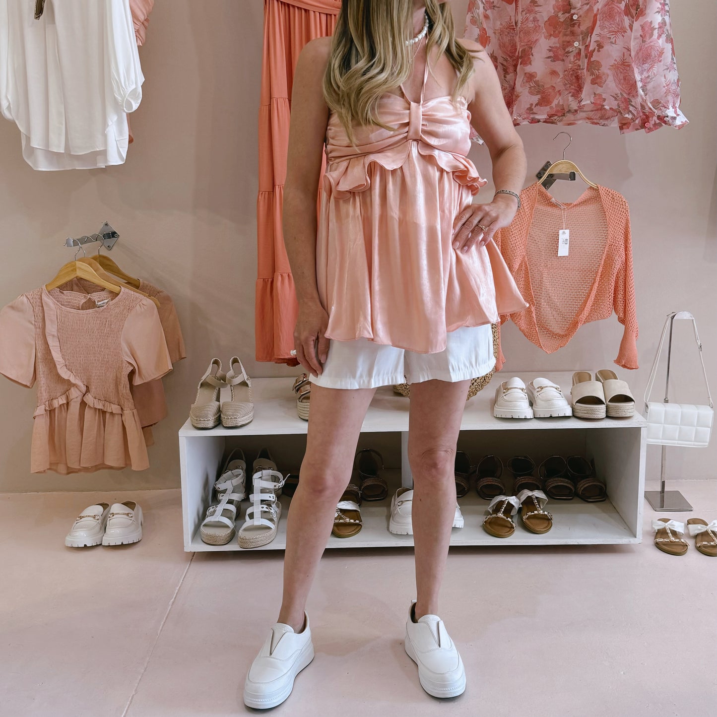 Shiny Strap Top Peach