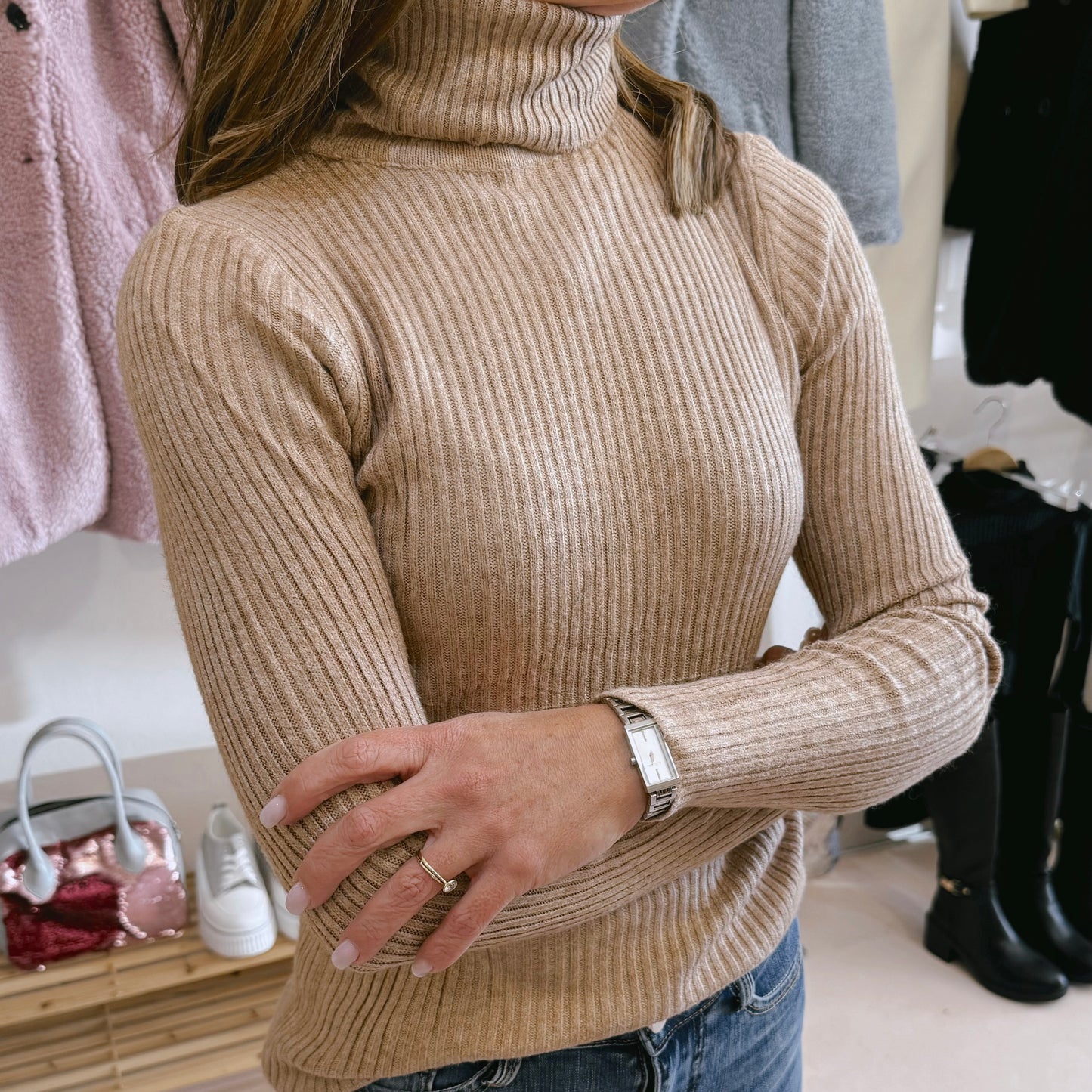 Beige Poloneck Jersey