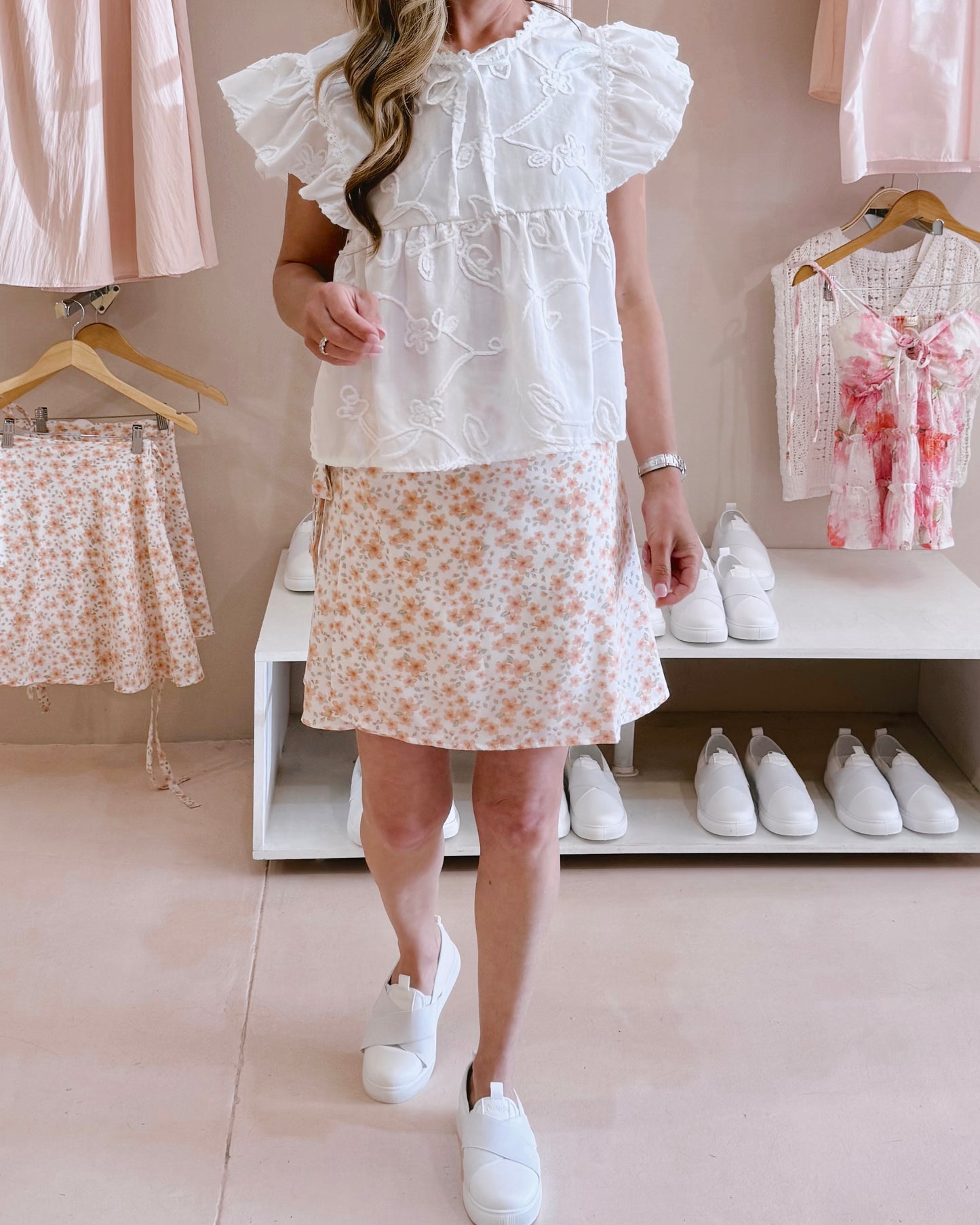 Short Wrap Skirt Peach Flower