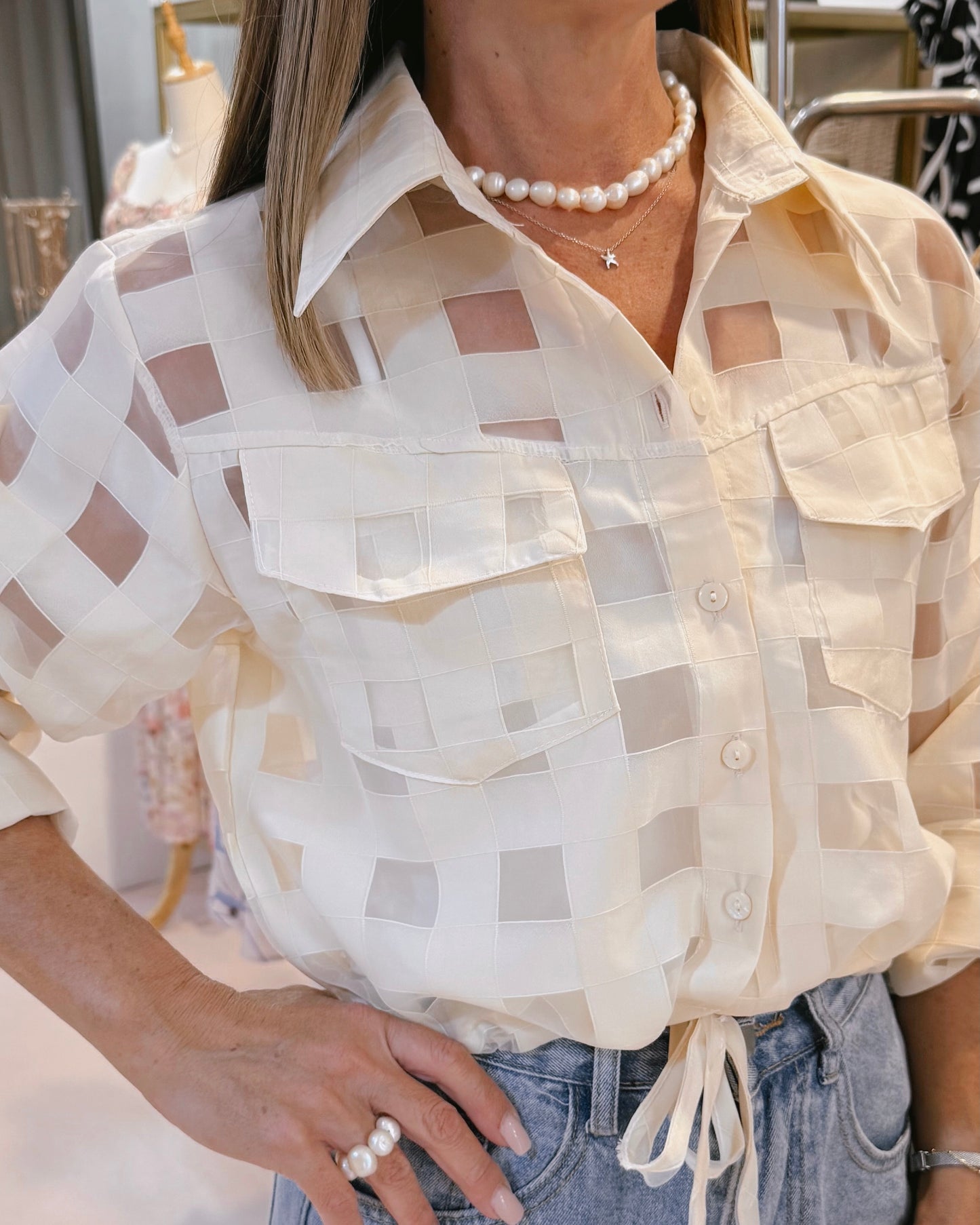 Sheer Check Jacket Beige