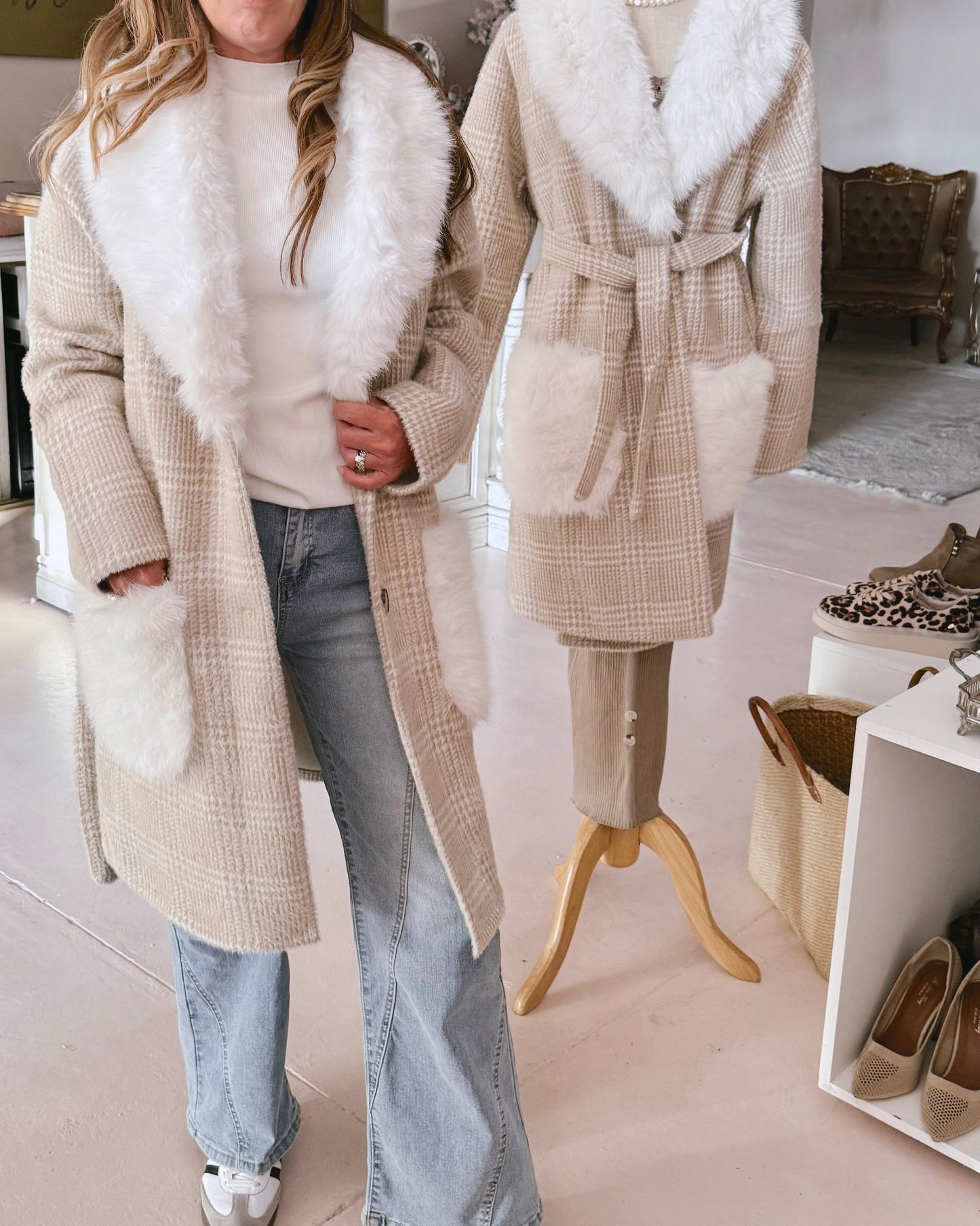 Nude Houndstooth Coat