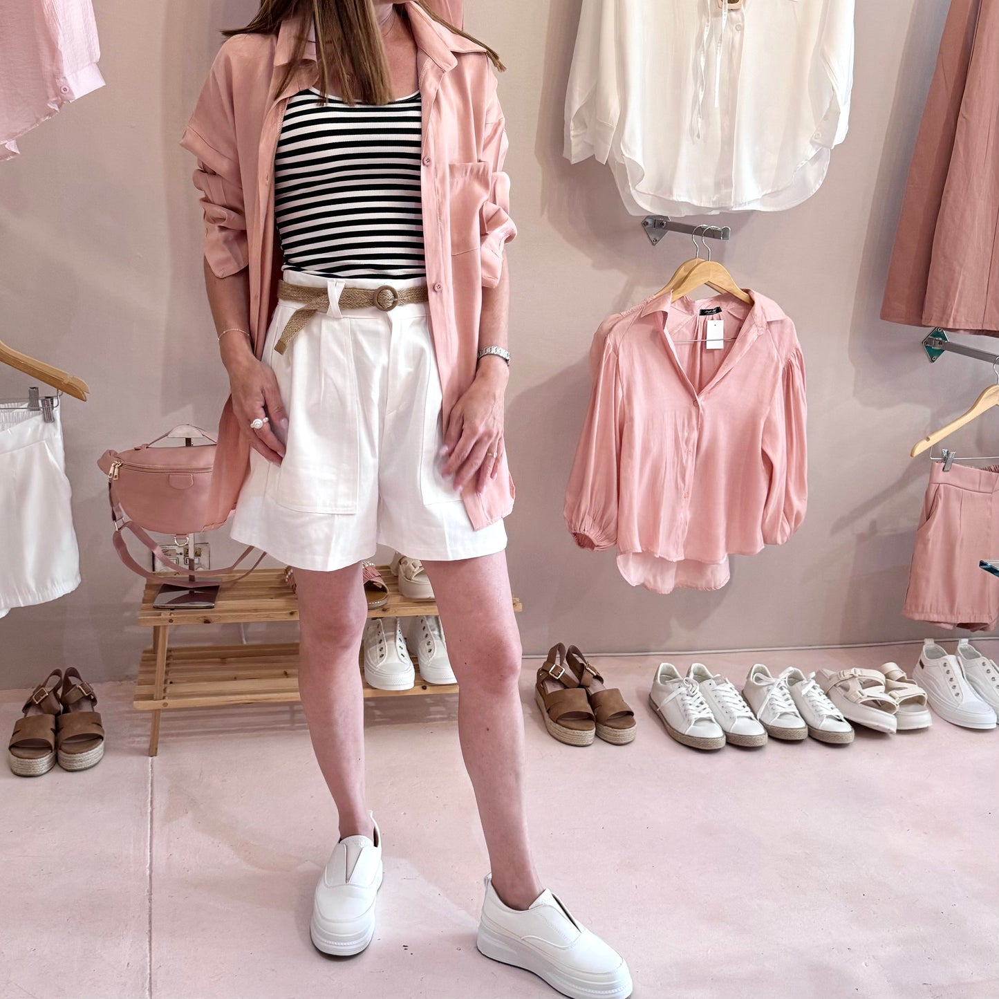 Shiny Button Down Shirt Rose Gold