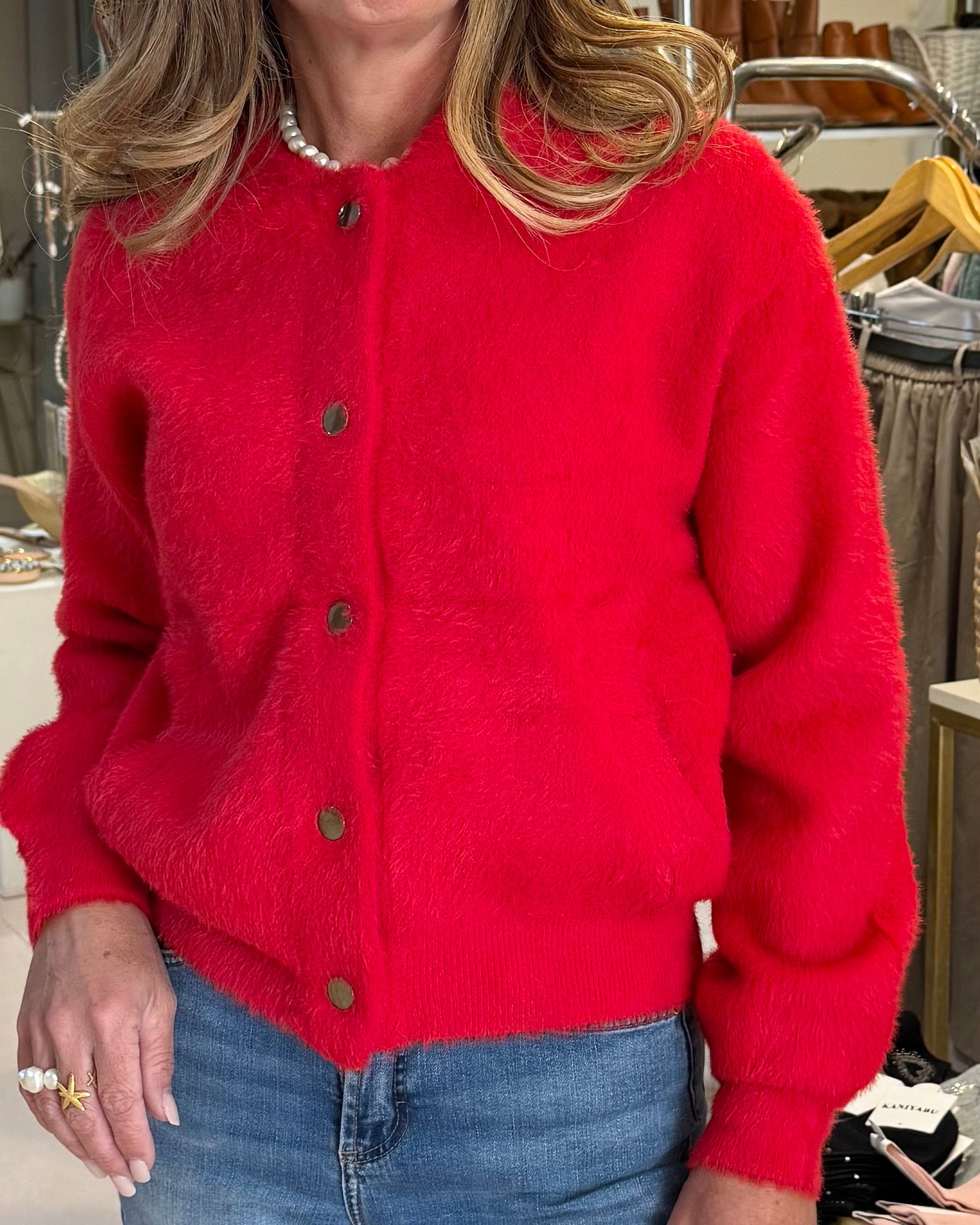 Fluffy Cardigan Red