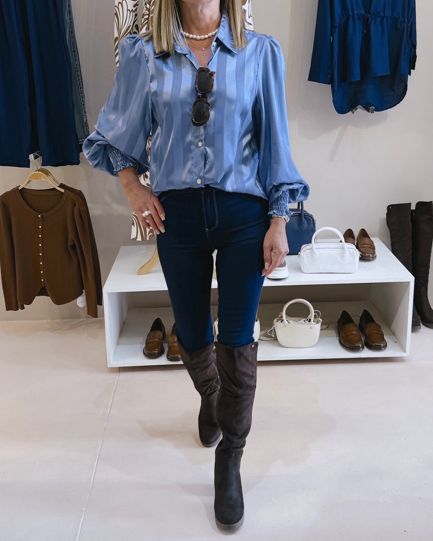 Satin Blouse Blue Stripe