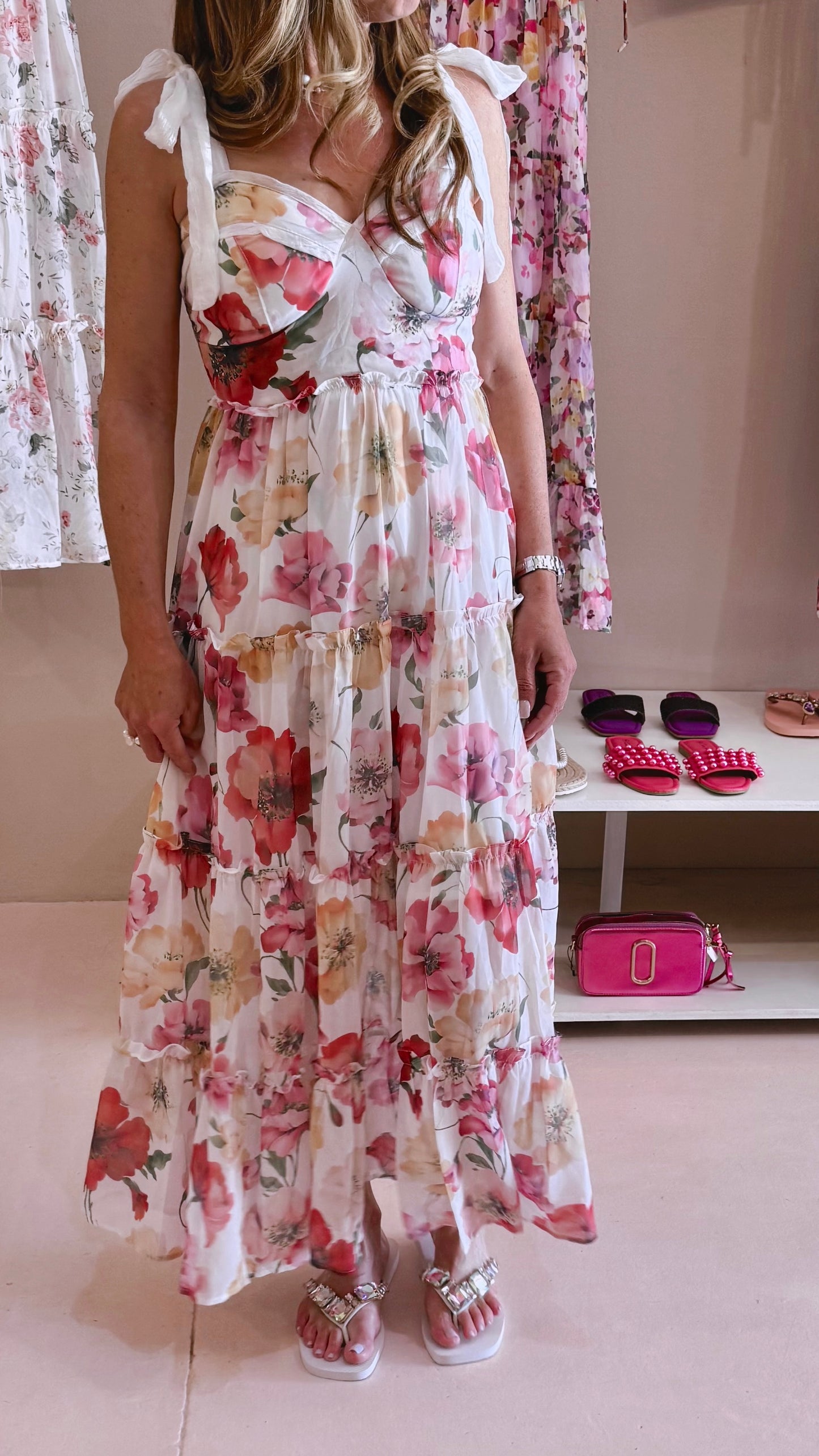 Ideal Maxi Flower Dress White Poppy