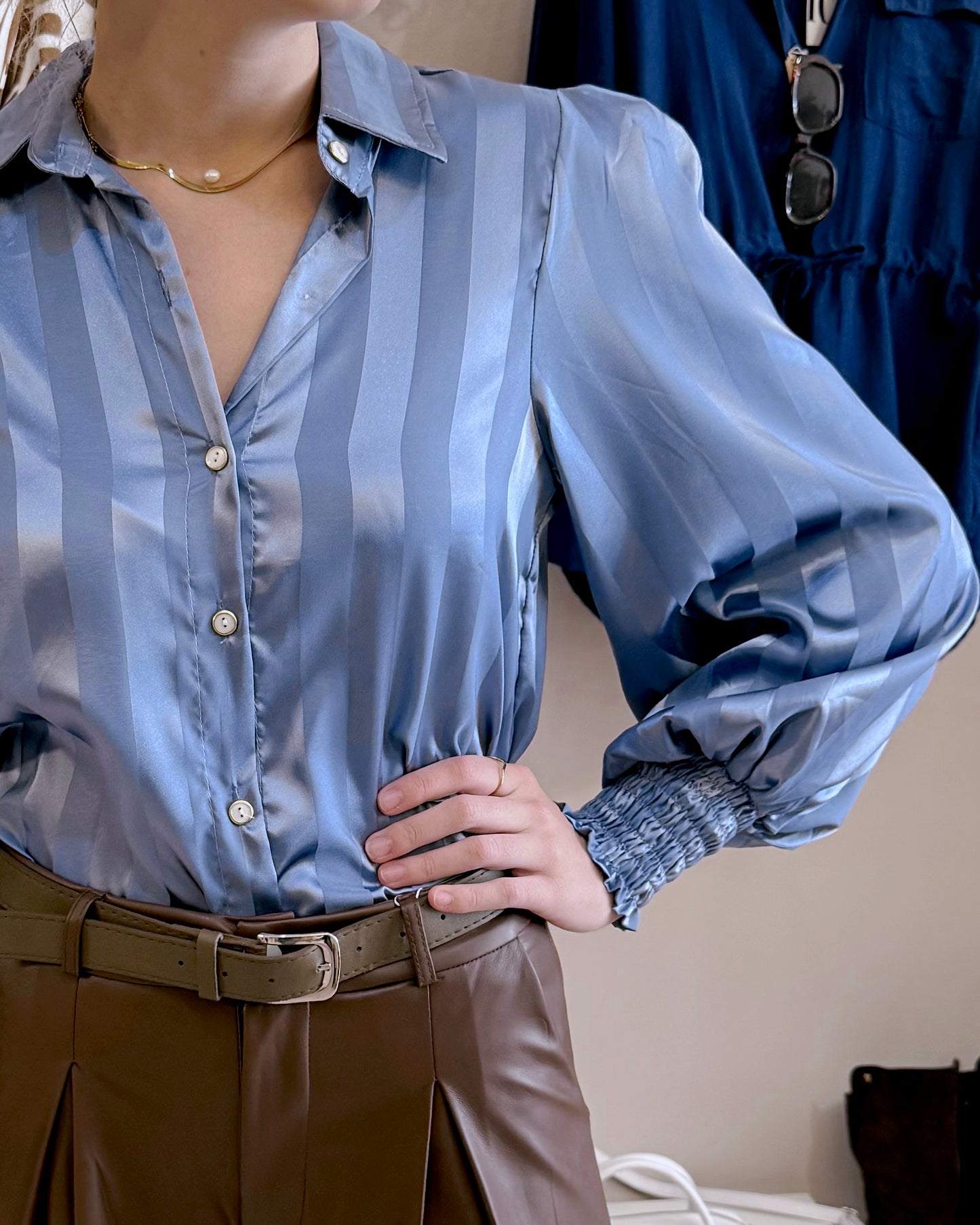Satin Blouse Blue Stripe