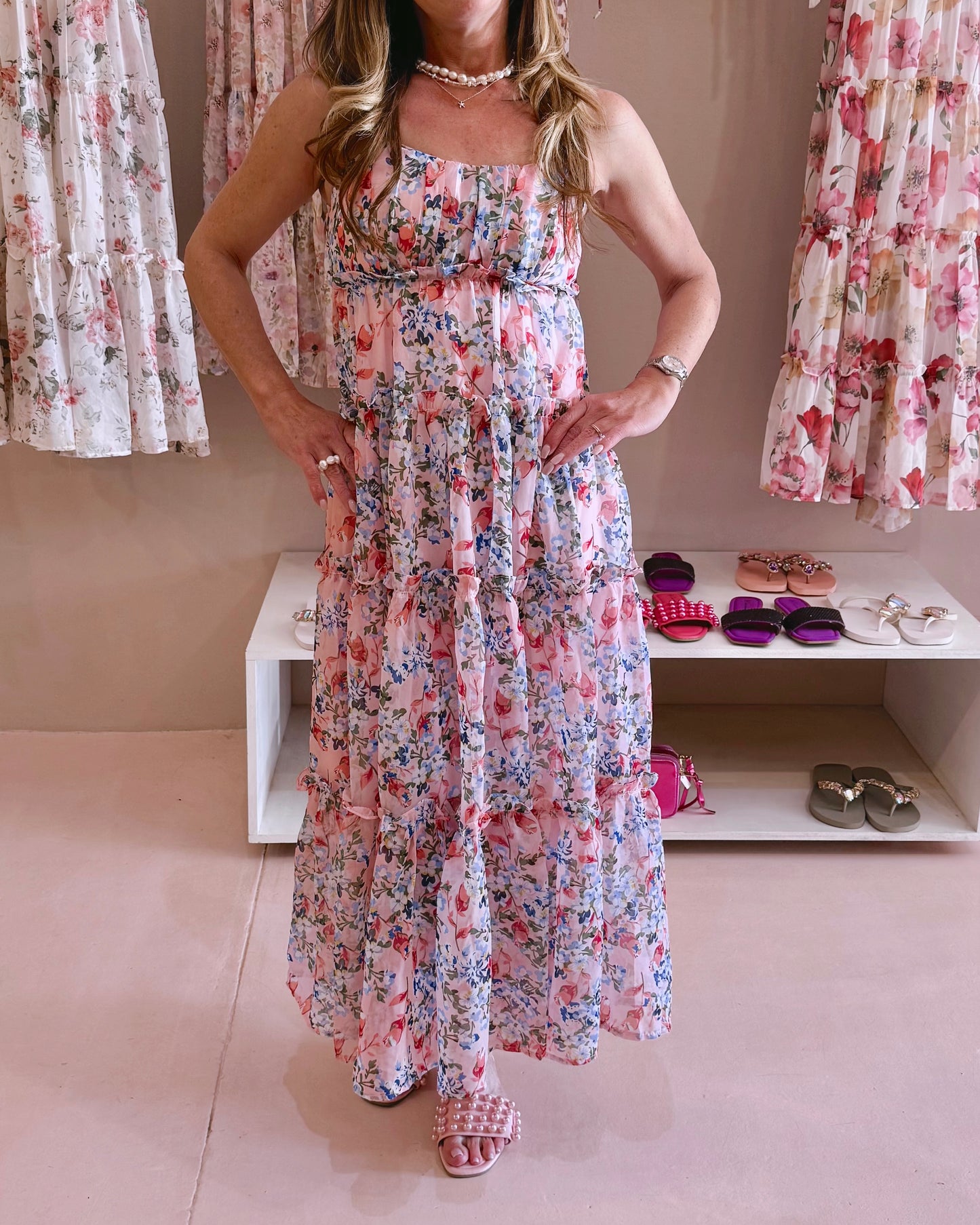 Ideal Maxi Flower Dress Wild Flower Pink