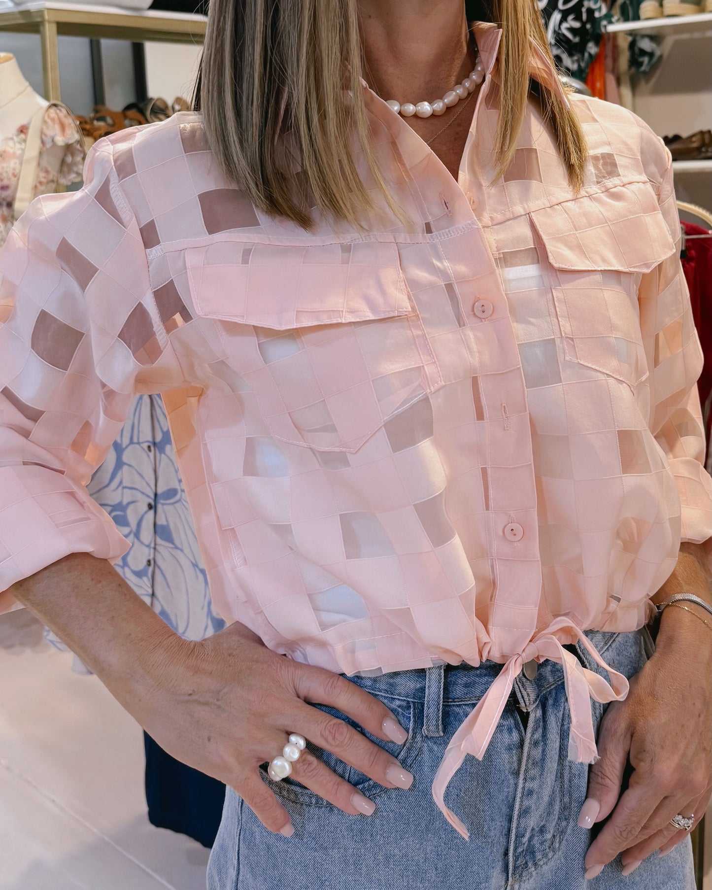 Sheer Check Jacket Pink