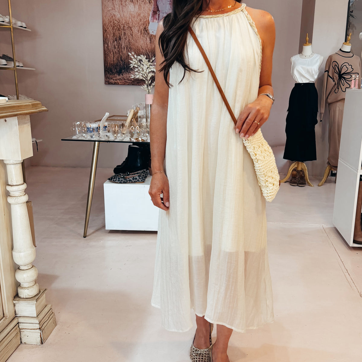 Beige Halter Neck Dress