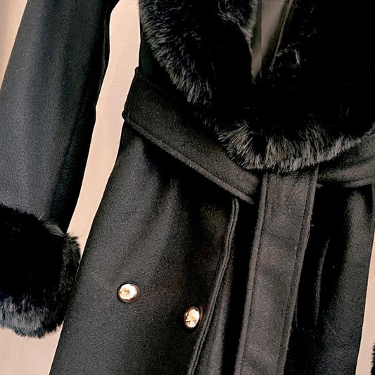 Black Fur Trim Long Coat