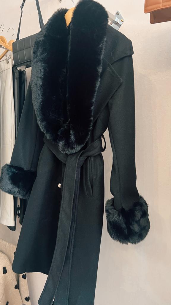 Black Fur Trim Long Coat