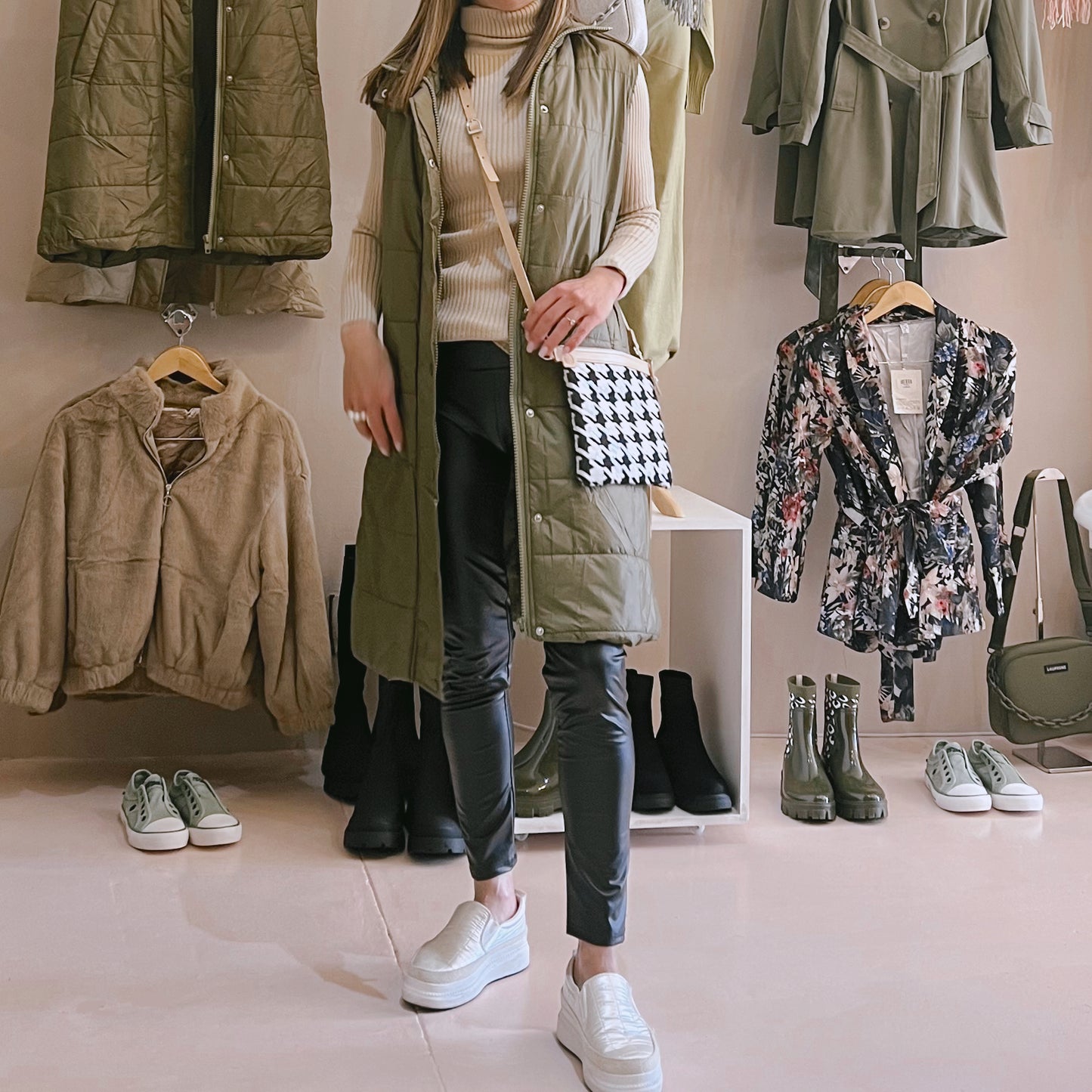 Olive Sleeveless Puffer Coat