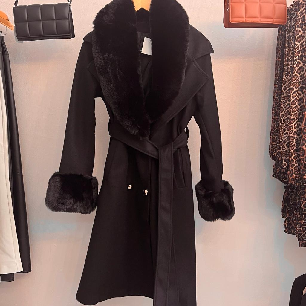 Black Fur Trim Long Coat