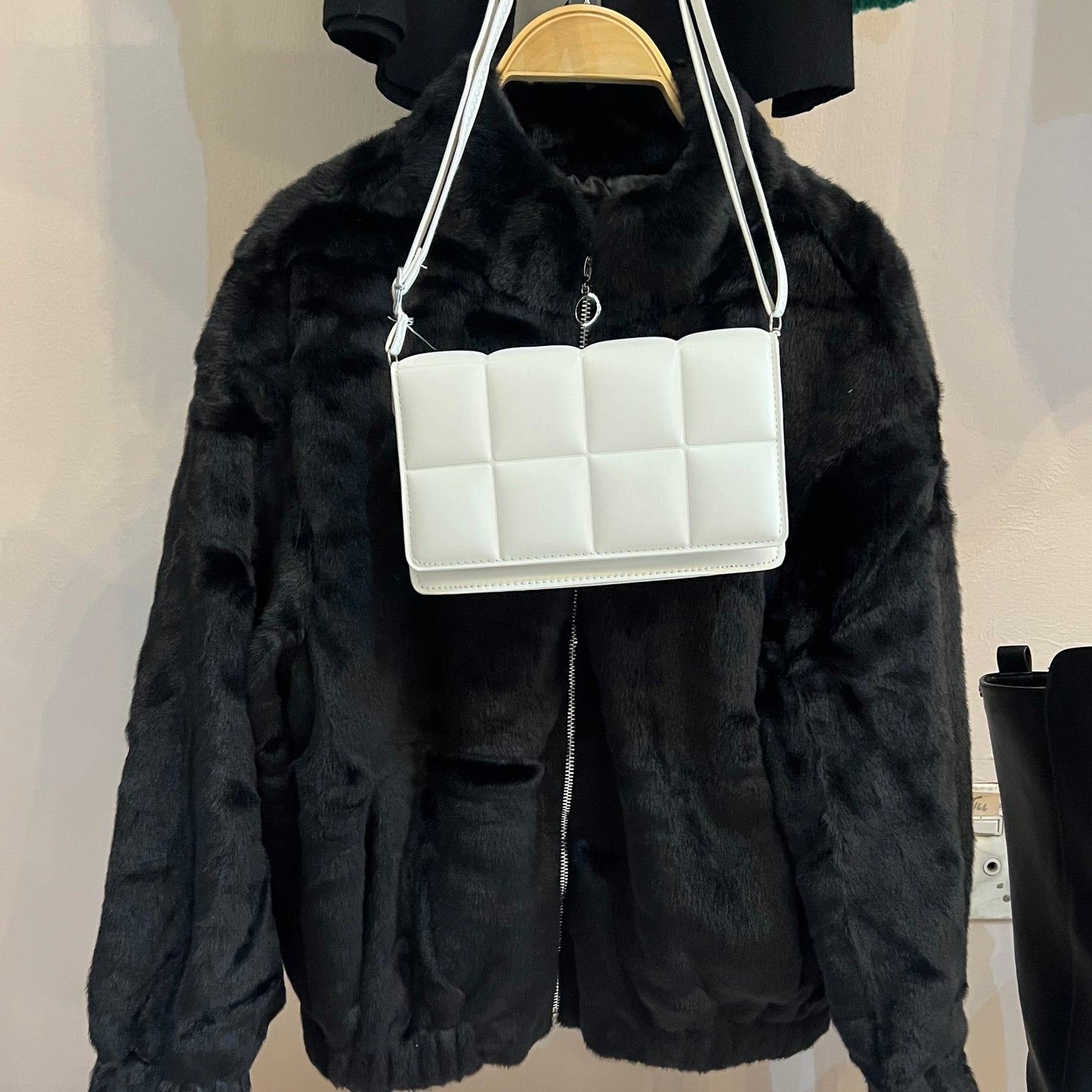 Black Fluffy Bomber Jacket