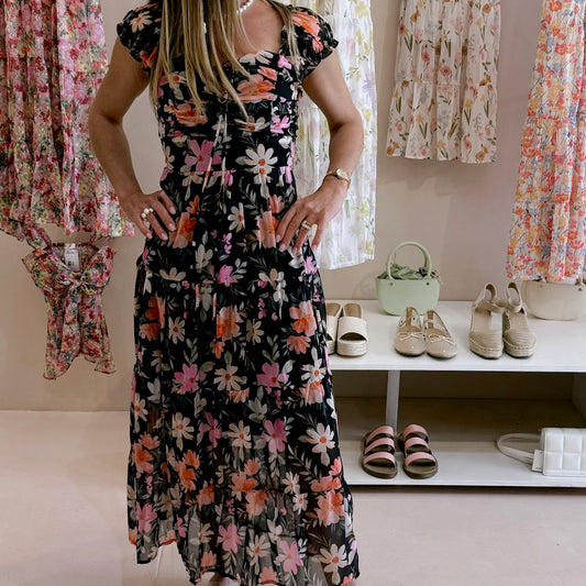 Ideal Maxi Flower Dress Black