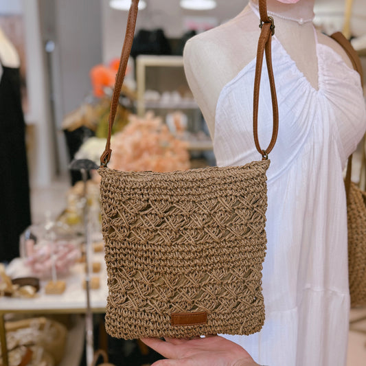 Cross Body Raffia Bag Brown