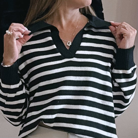 Striped Collar Jersey Black