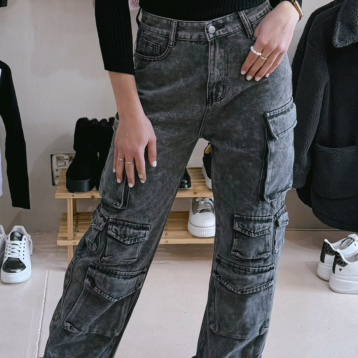 Black Cargo Jeans