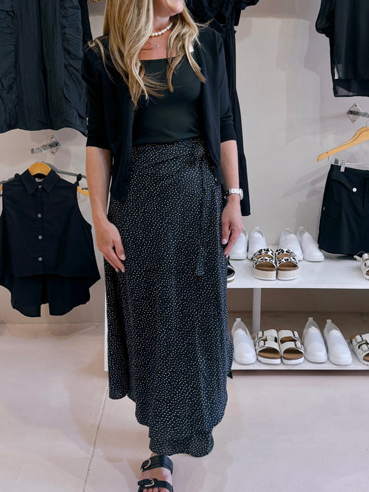 Black Dotted Wrap Skirt