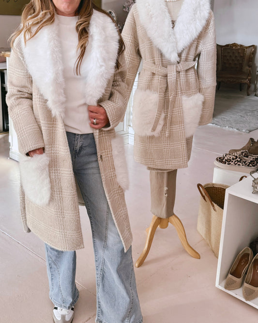 Nude Houndstooth Coat