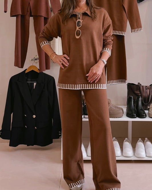 Stripe Trim Lounge Set Coffee