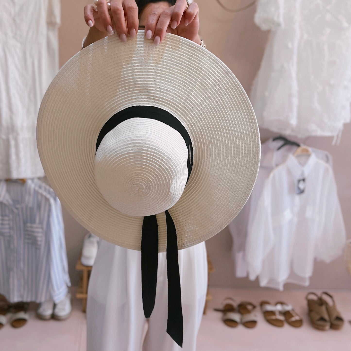 Cream Wide Brim Hat
