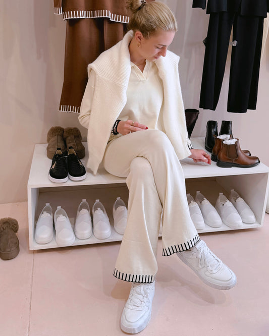 Stripe Trim Lounge Set Cream