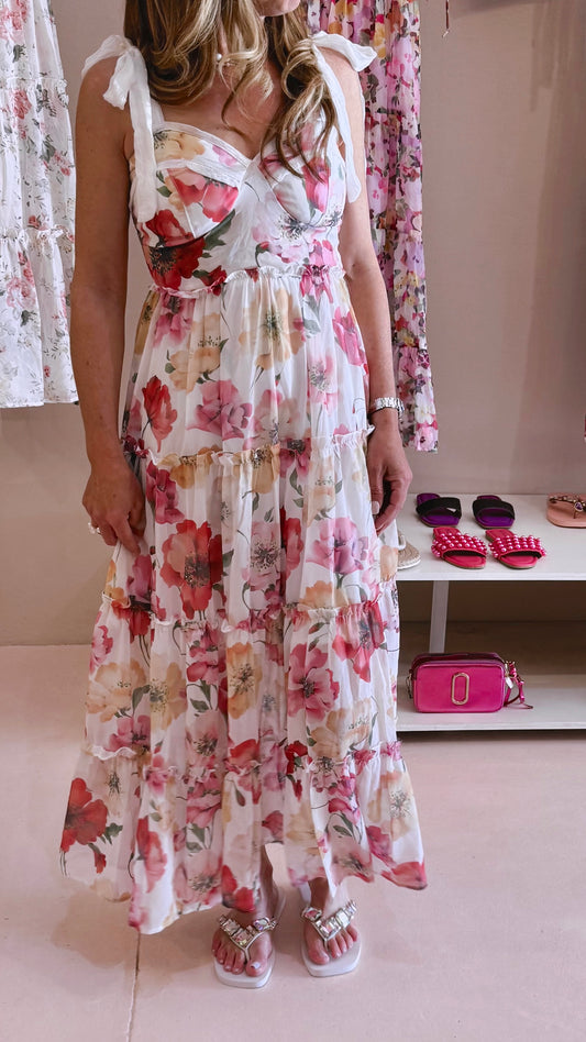Ideal Maxi Flower Dress White Poppy
