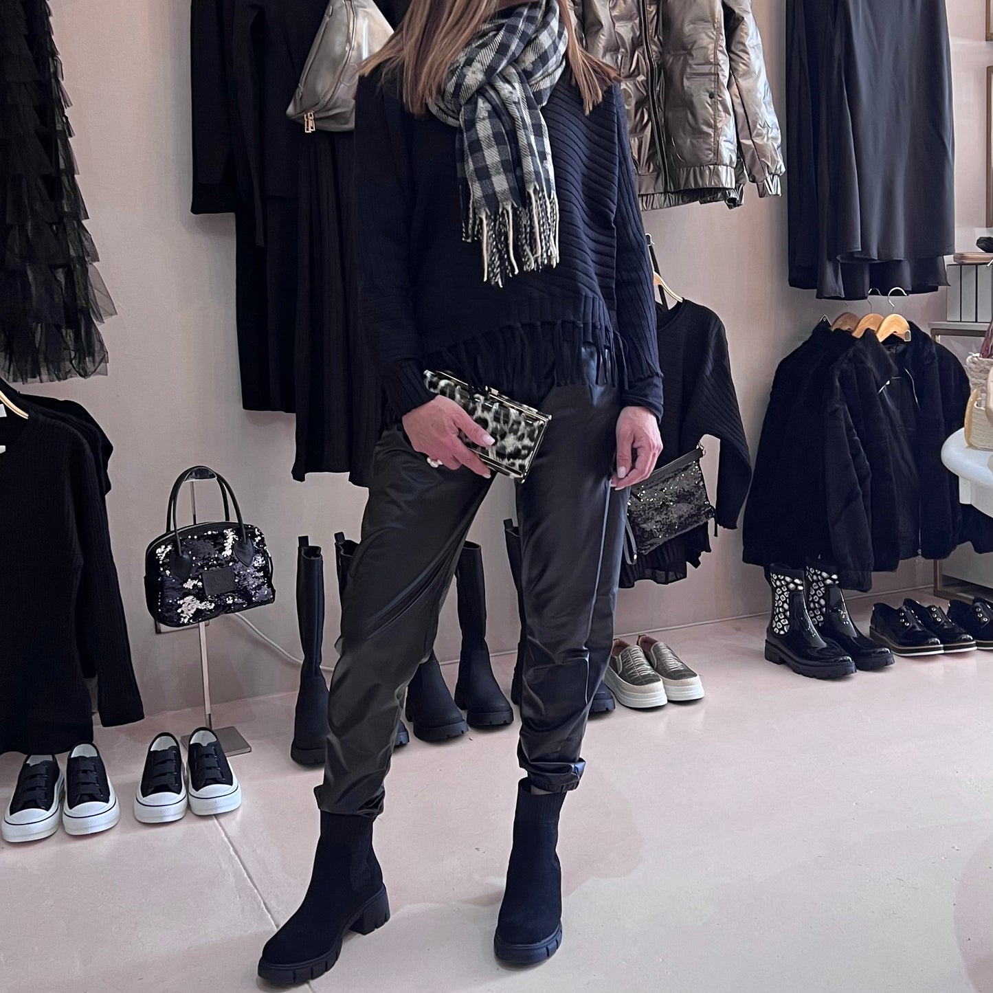 Check and Flower Scarf