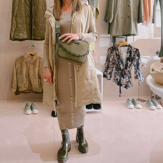 Beige Button Knitted Dress