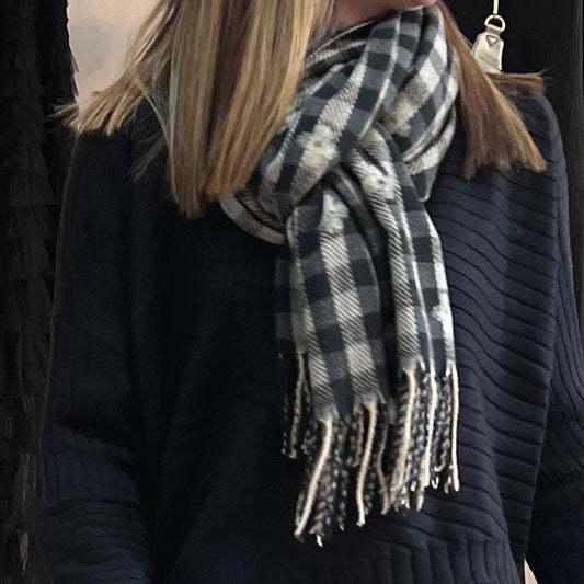 Check and Flower Scarf