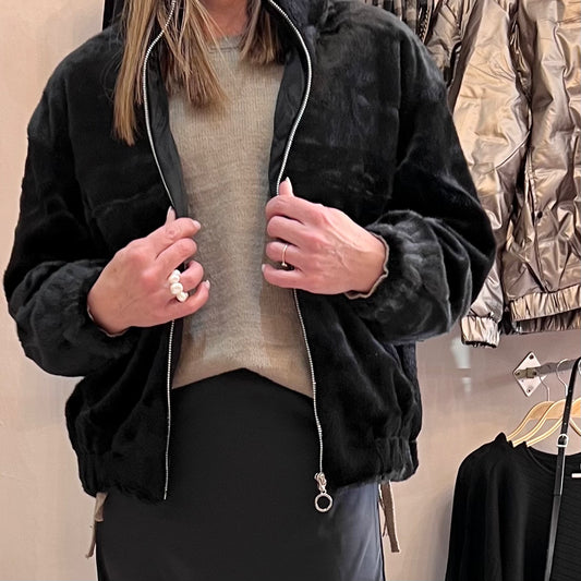 Black Fluffy Bomber Jacket